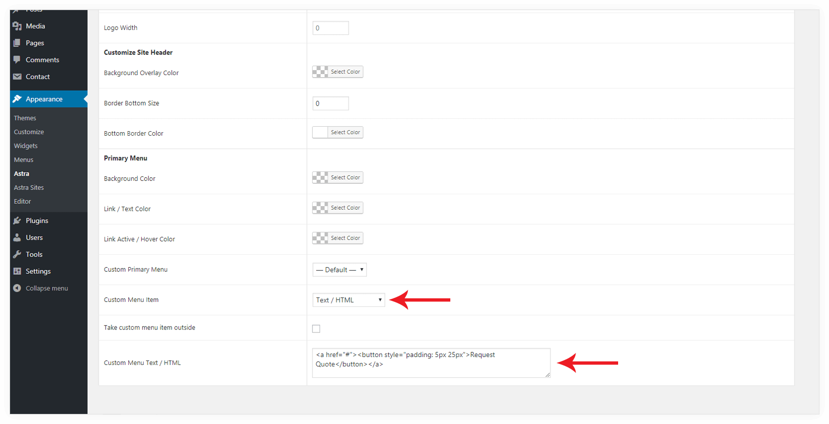 Custom Text Options