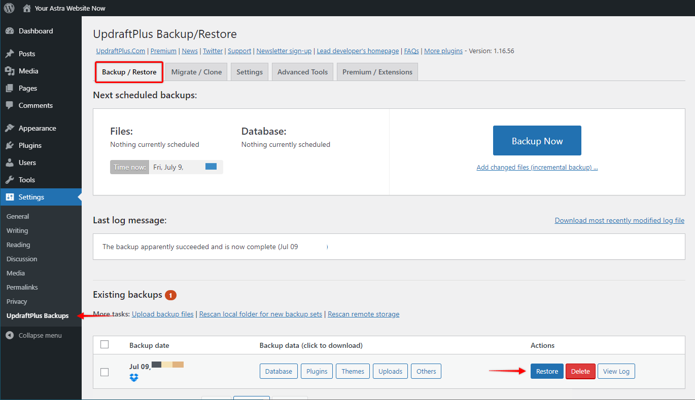 Restore your Website from the Backup