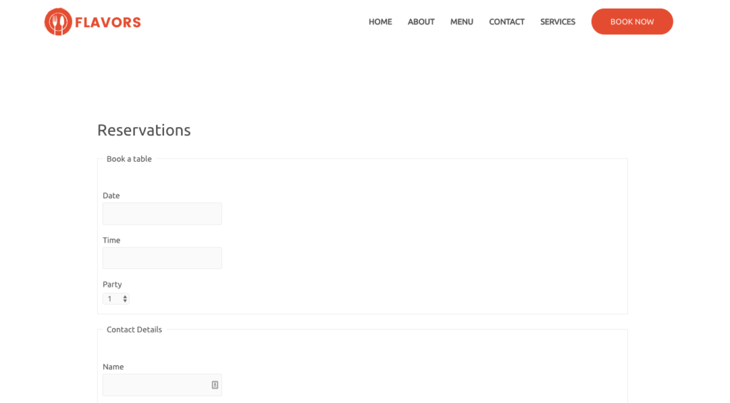 Reservation page example
