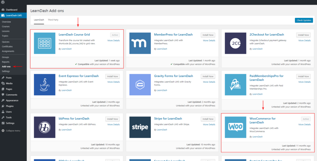 Learndash Activate Addon Plugins