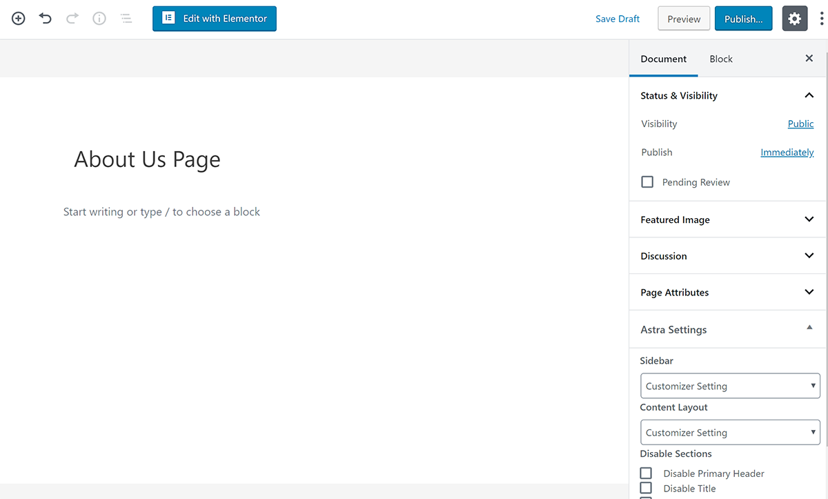 Edit with Elementor button on Gutenberg Editor