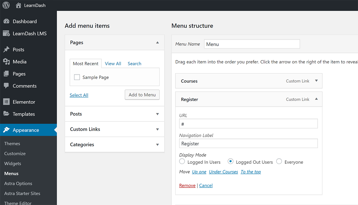 Create Menu in the WordPress