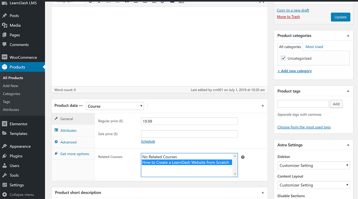 Adding course in WooCommerce product