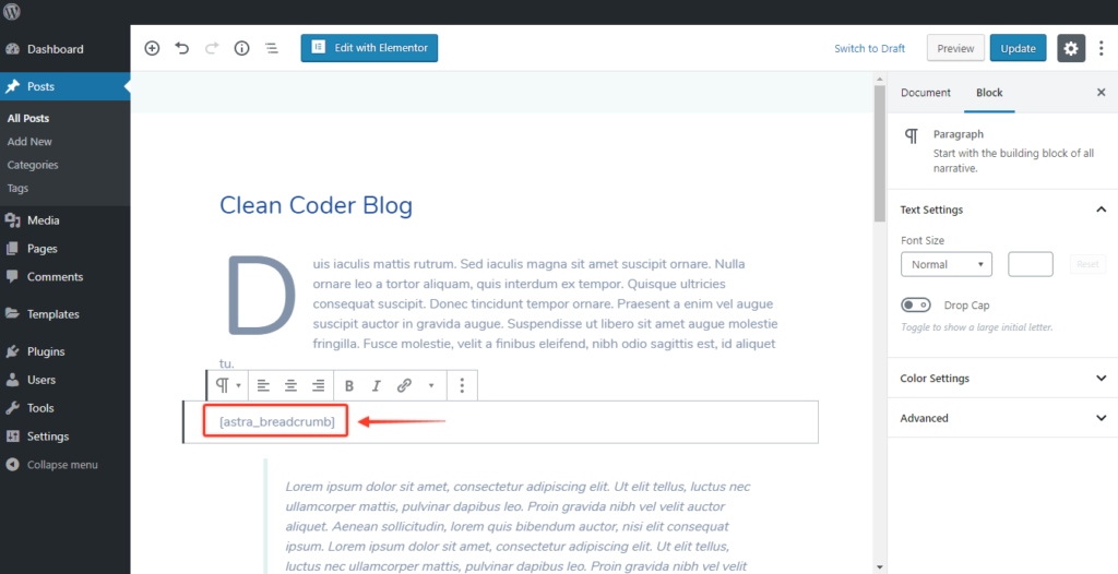 Astra Add Shortcode