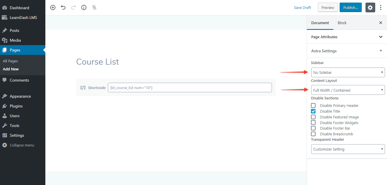 Astra LearnDash Sidebar Not Working