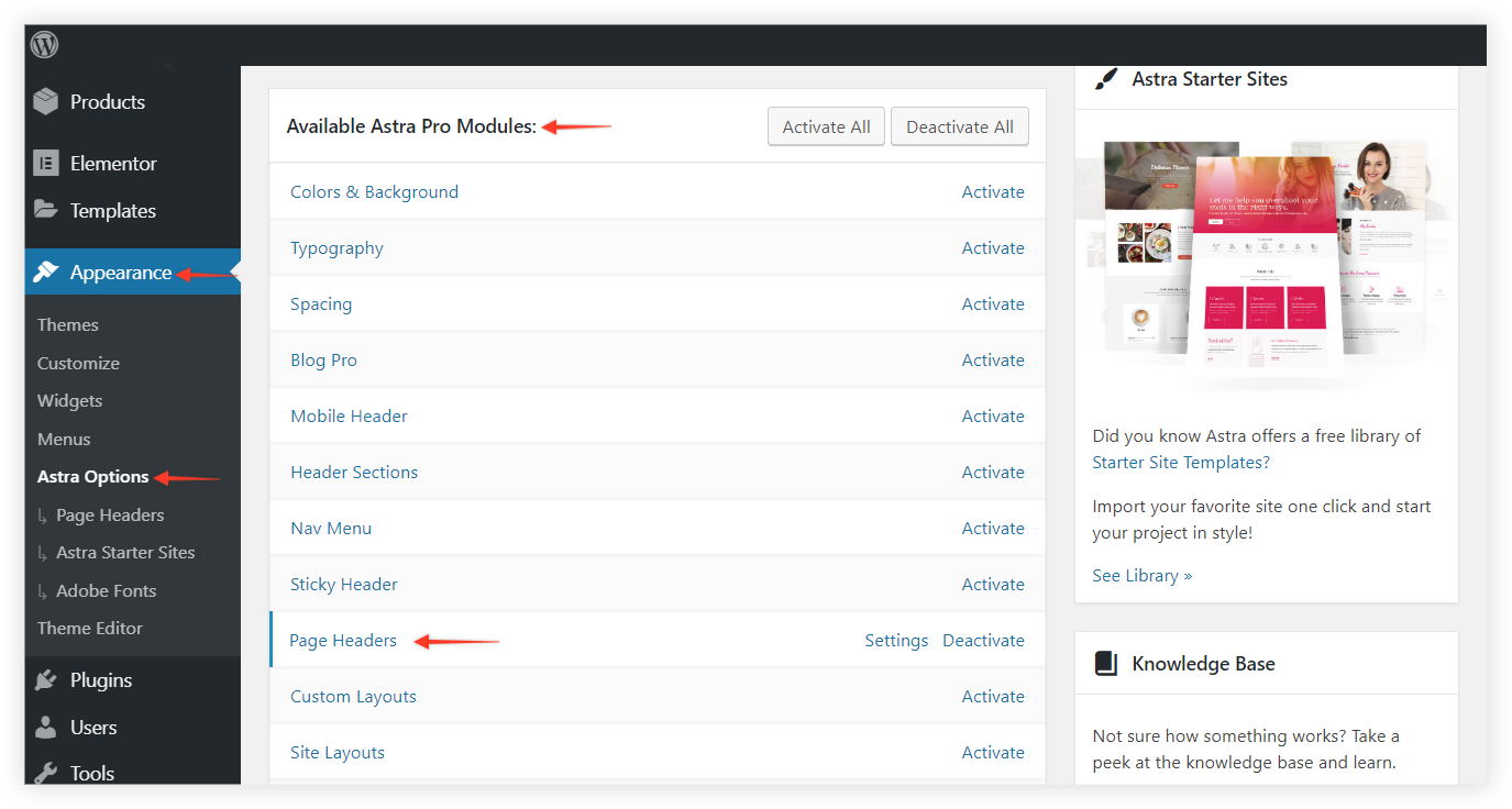 Astra page header module