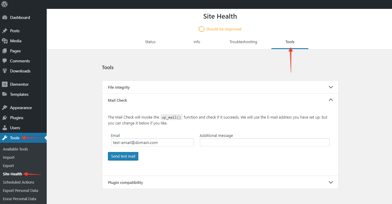 WordPress Website Site Health Tools