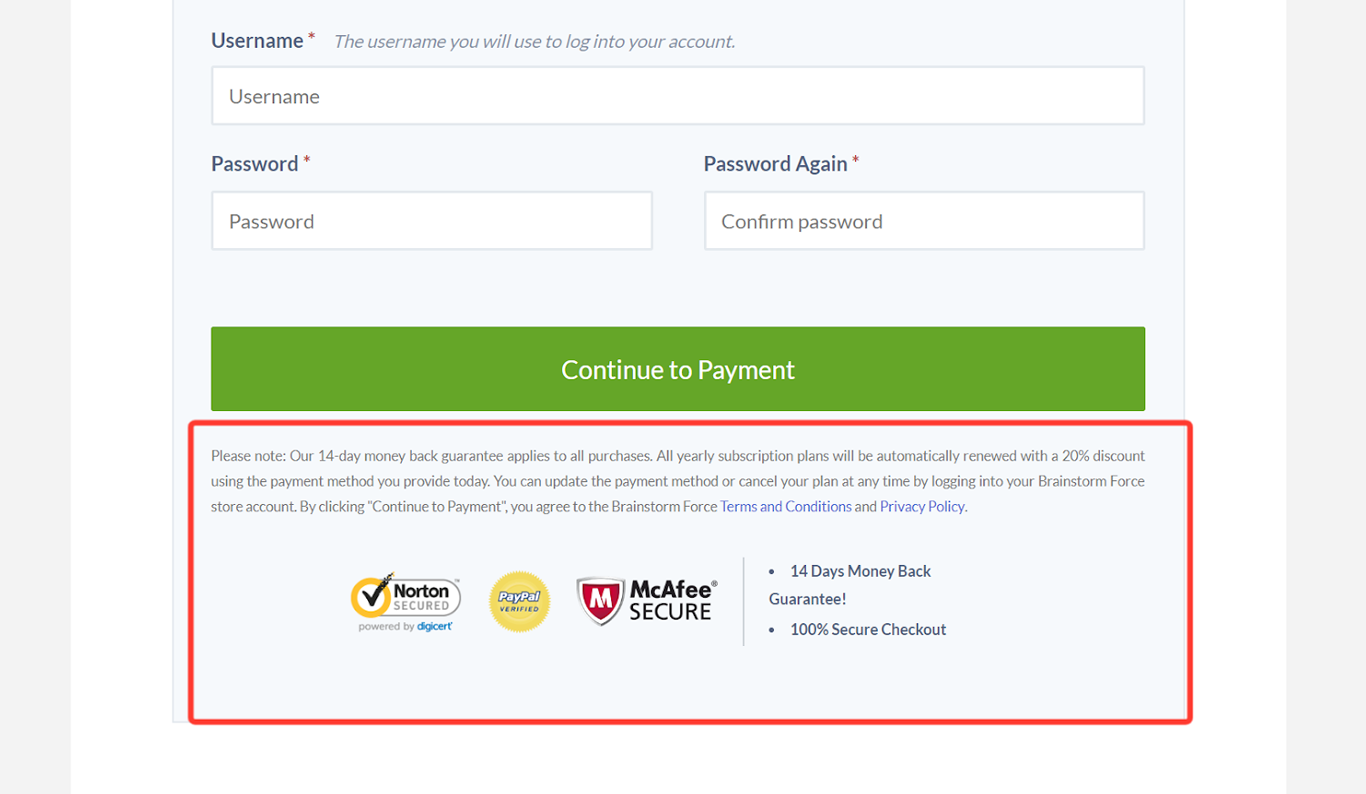 Astra Woo Checkout Optimize Example Trust Seal and Policies New