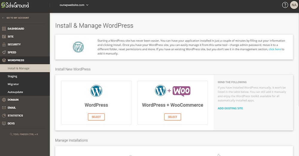 install wordpress website in siteground