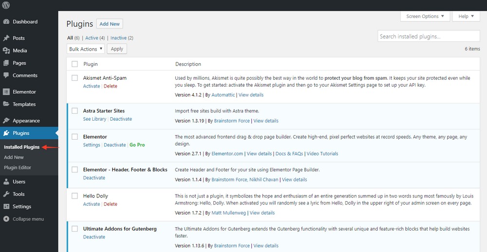 see the list of wordpress plugins