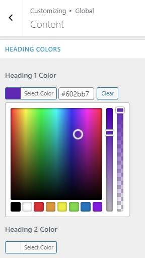 Astra heading color options