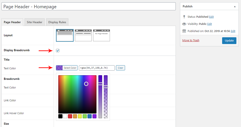 Astra page header options