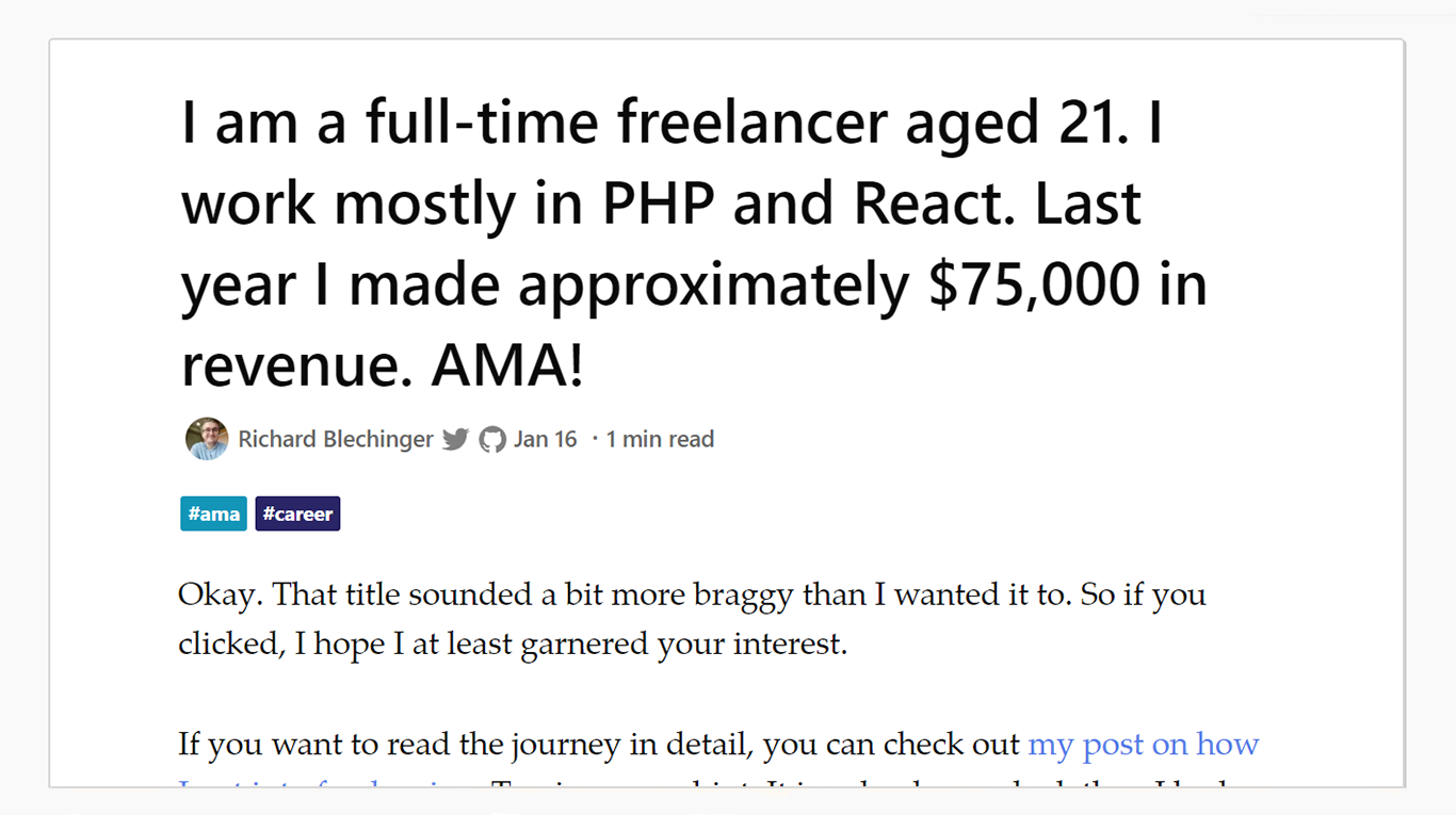 AMA example on Dev.to website