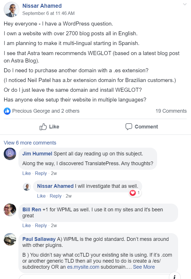 example post by Nissar on Facebook
