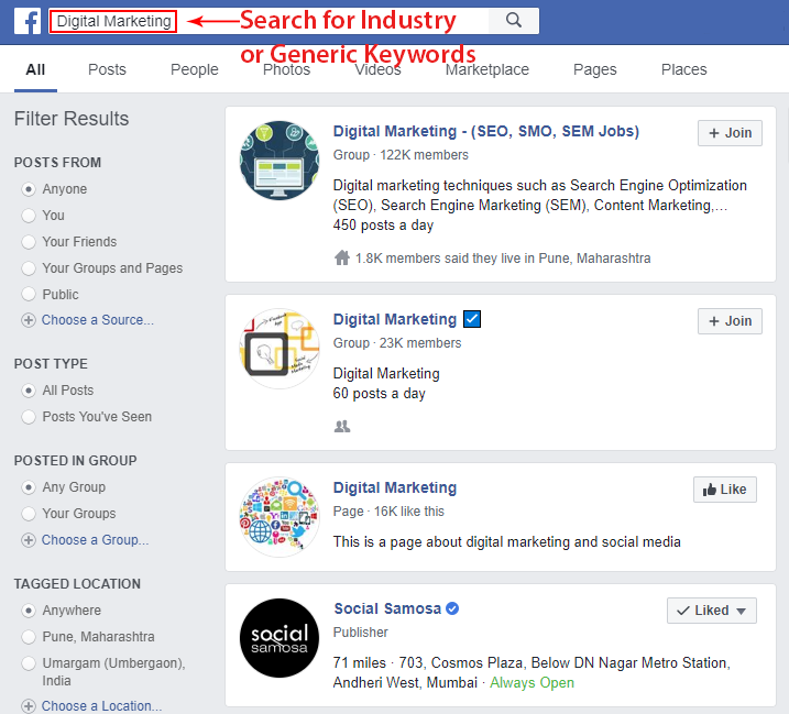 search for industry or Generic keywords