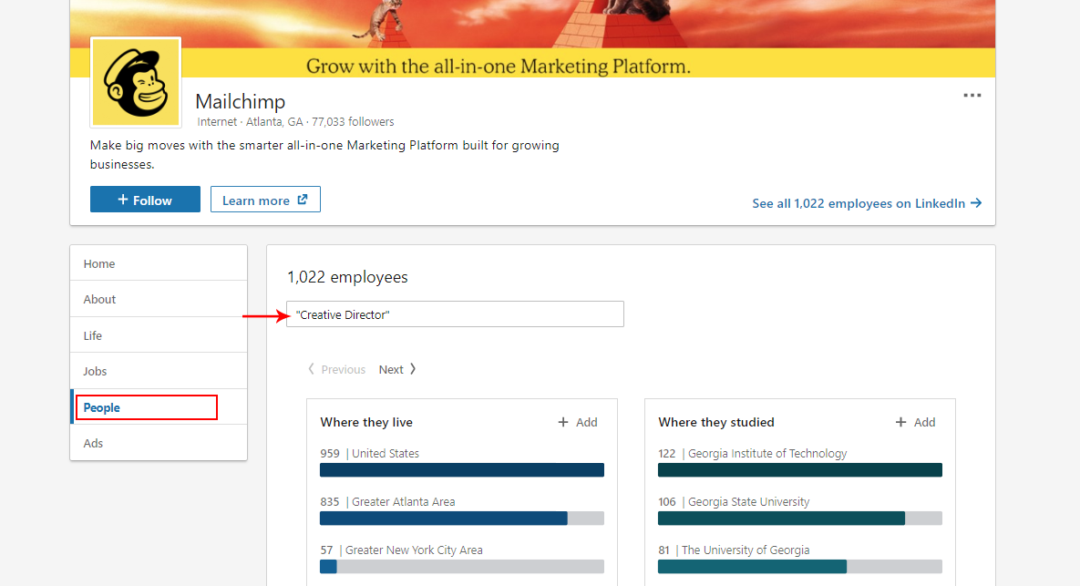 Creative Director search in MailChimp