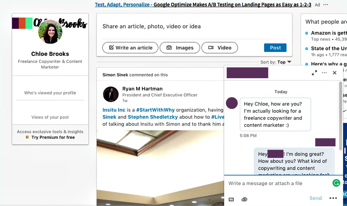 example of client reaching through LinkedIn