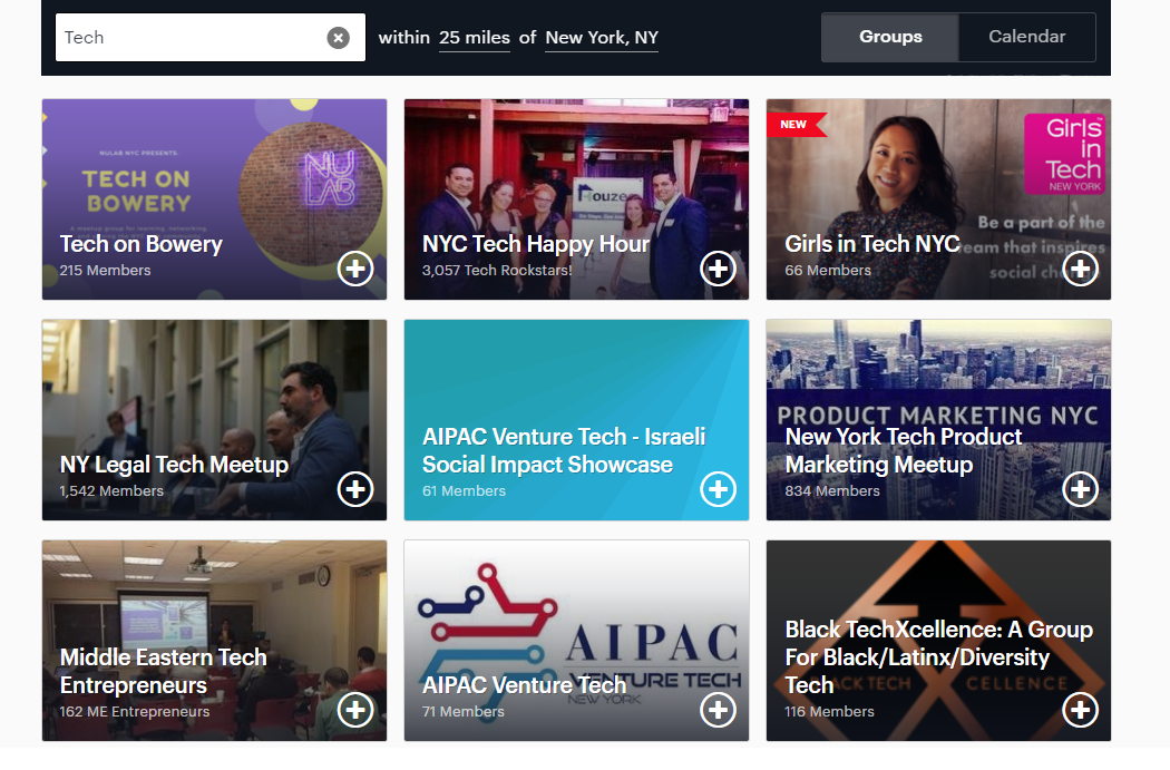 Tech search on meetup