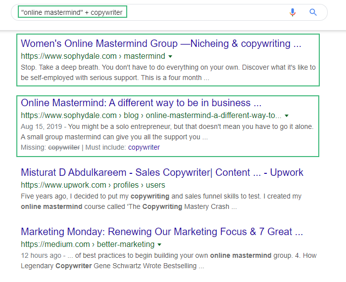 search on Google with specific keywords