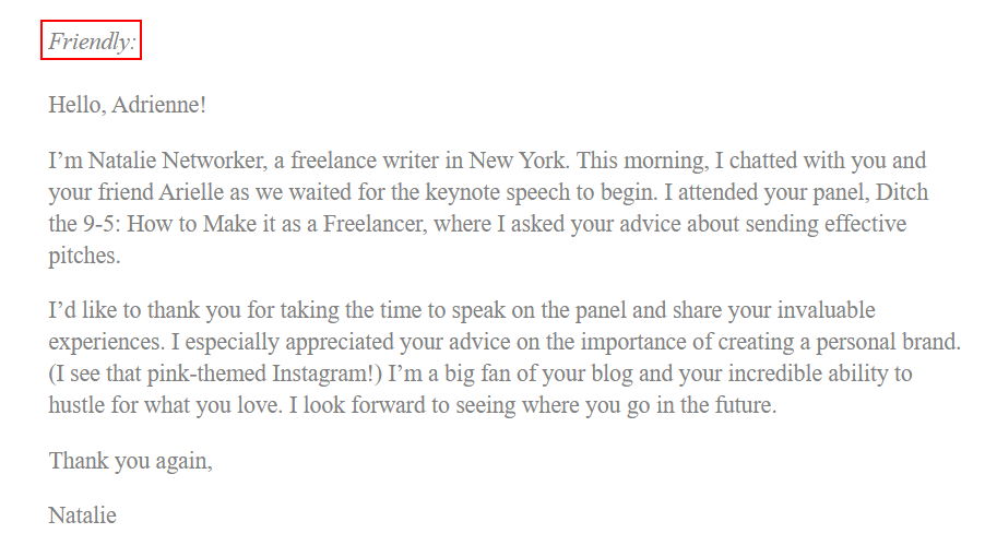 email template of friendly email