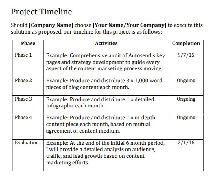 Example of Project Timeline