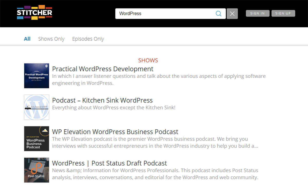 WordPress search on Stitcher