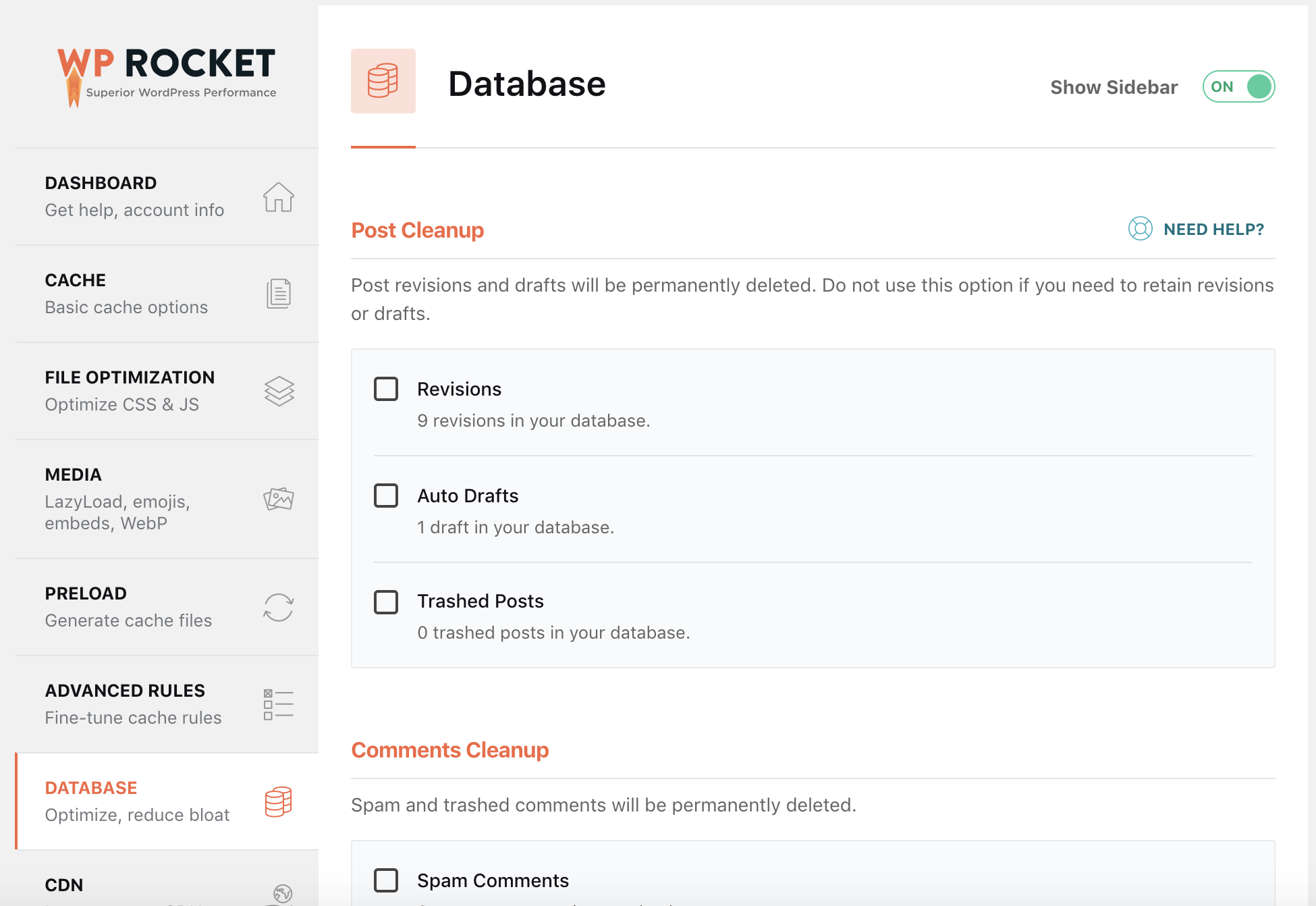 WP Rocket Plugin Settings