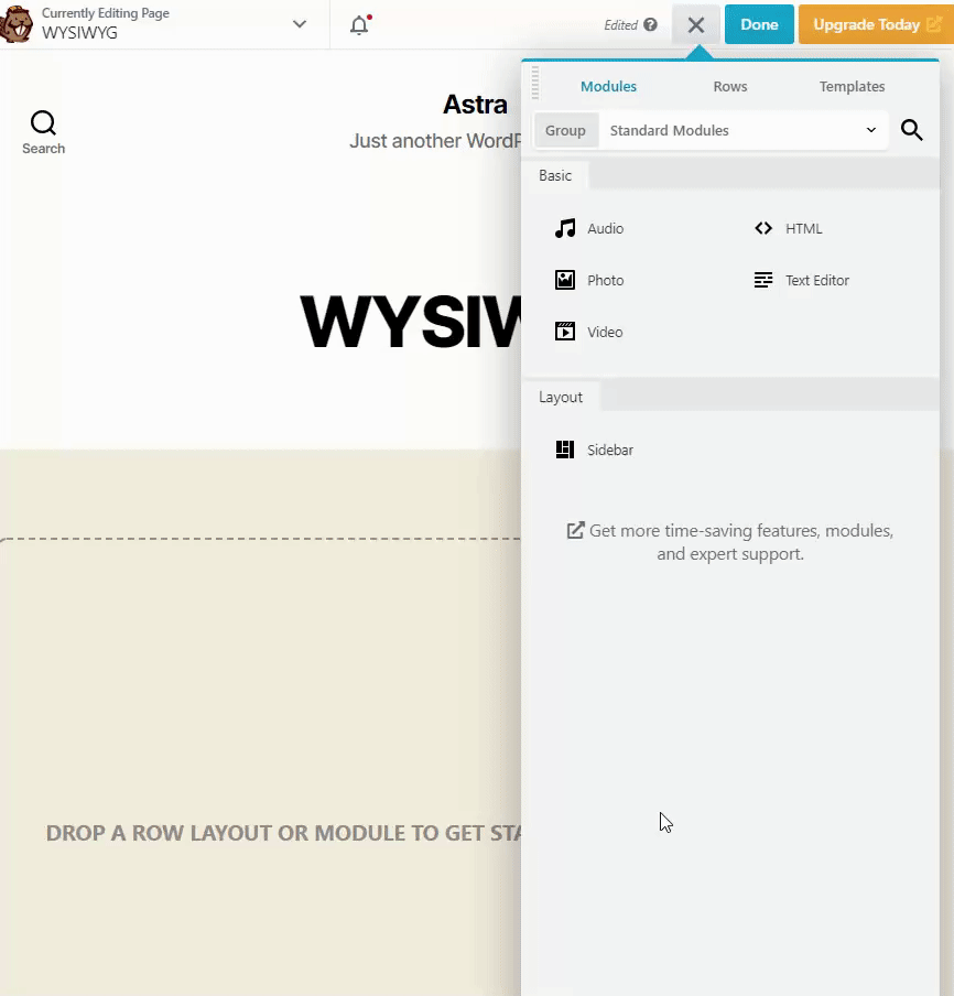 Gif-about-WYSIWYG Showing What You See Is What You Get In Beaver Builder.