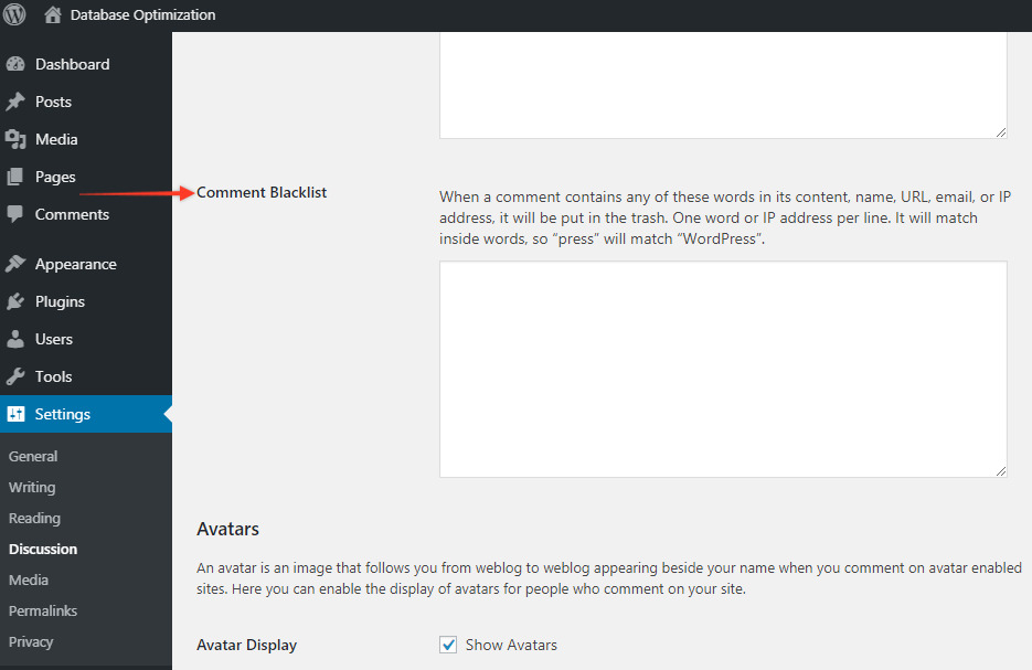 Comment Blacklist