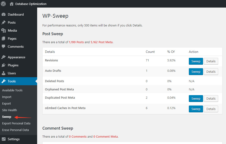 WP-Sweep Plugin Settings