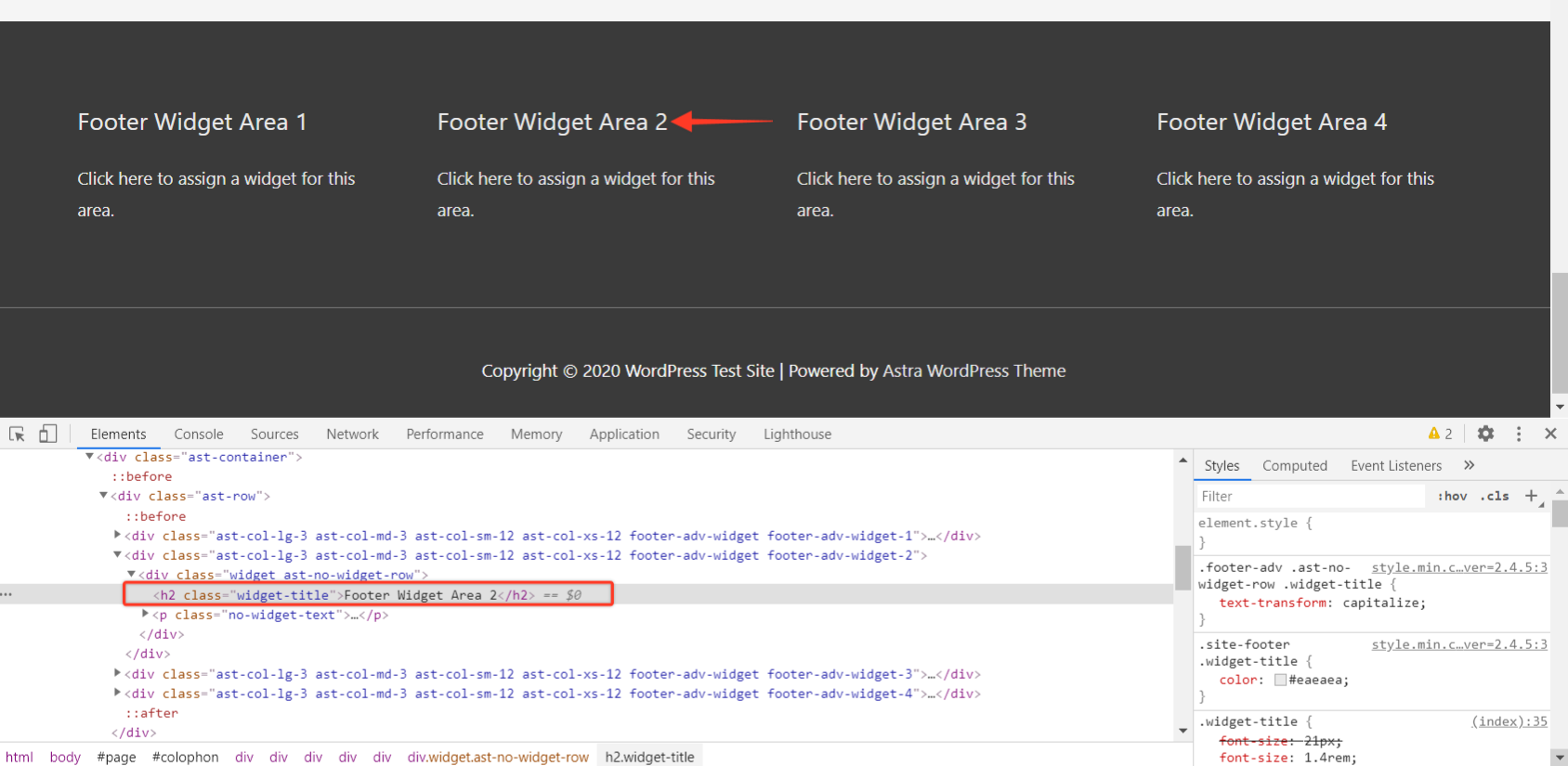 Astra Footer Default Heading Tag New