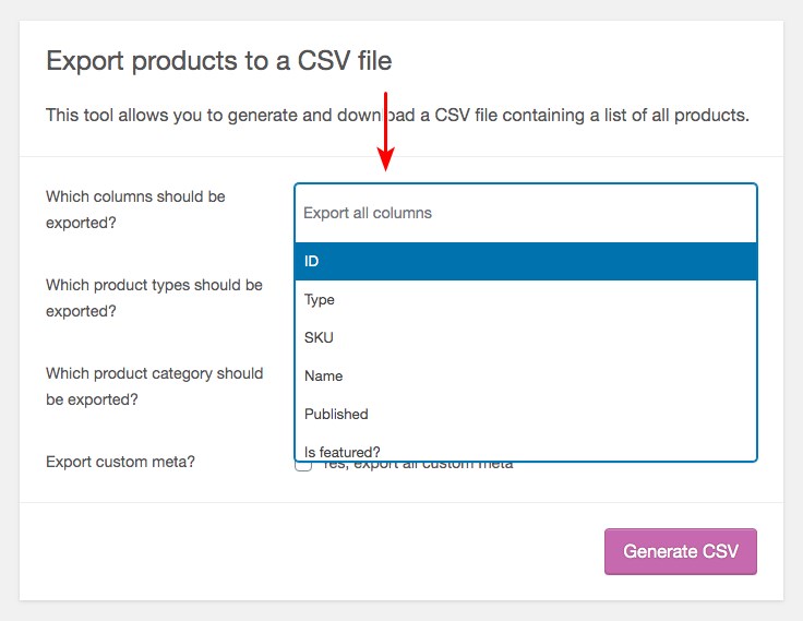woocommerce export products settings
