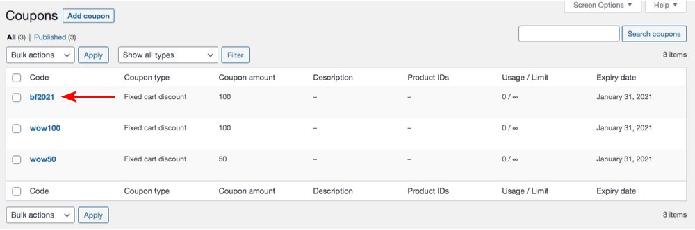 WooCommerce coupon created
