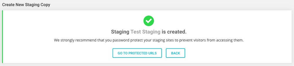 Staging site created message