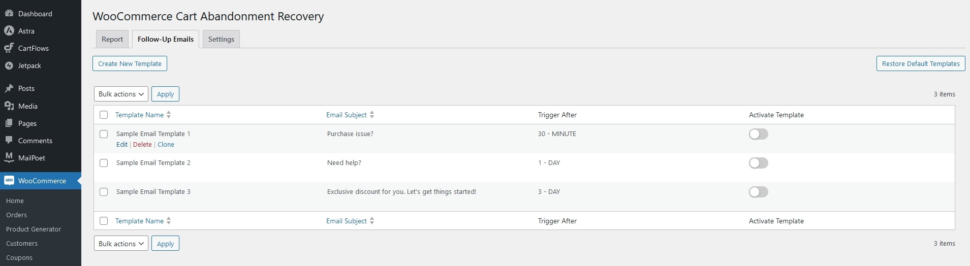 Hover over an email and select Edit