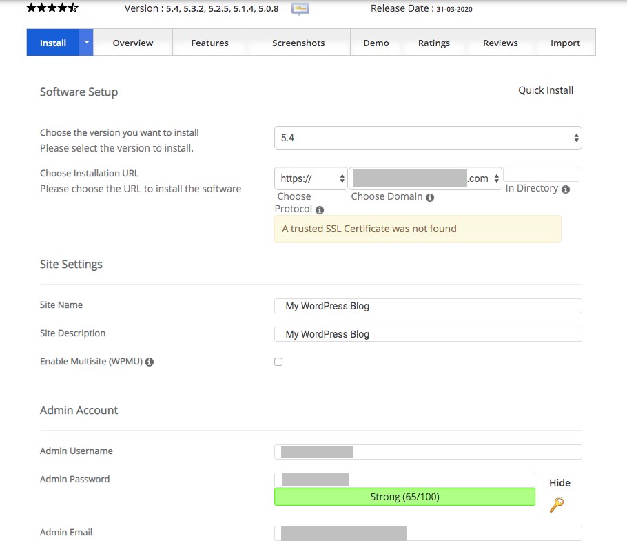 WordPress install setting 2
