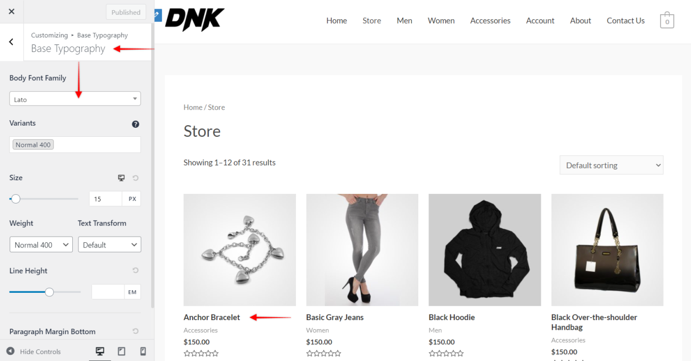 WooCommerce Typography, Astra 3.0+