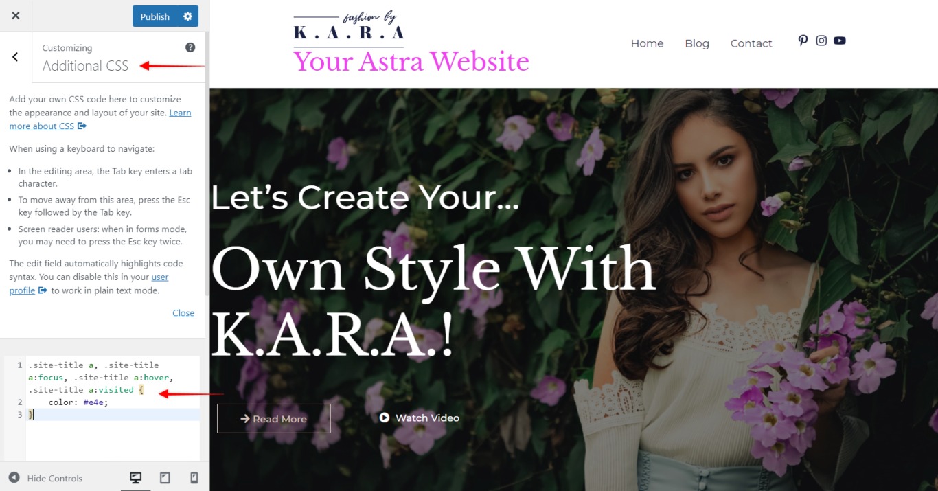 Additional CSS in Astra