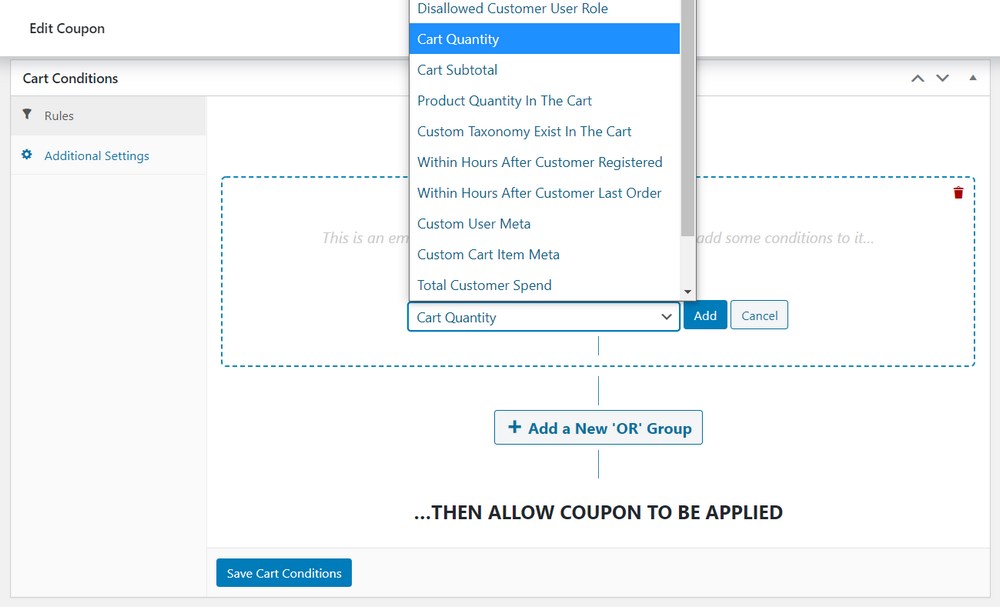 WooCommerce cart conditions