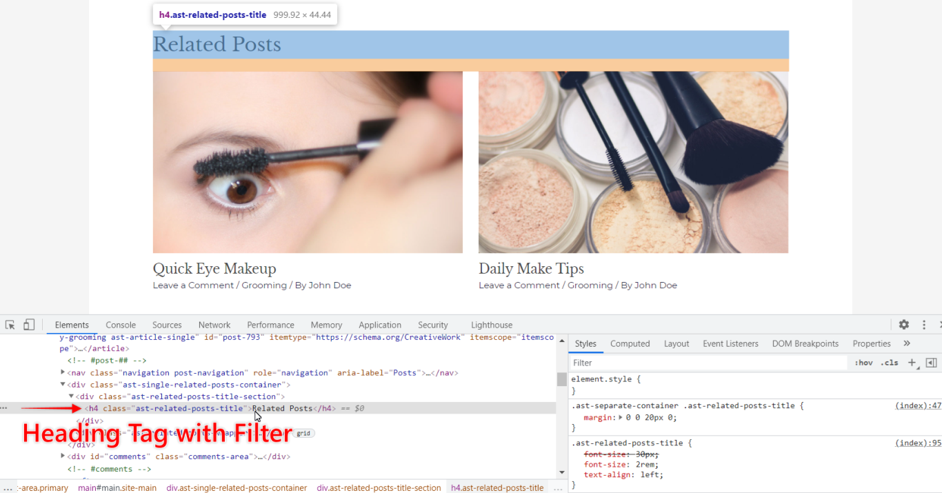 Astra Theme - Related Posts Title Tag with Added Filter, Astra 3.0+