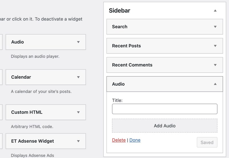 Audio widget in WordPress sidebar