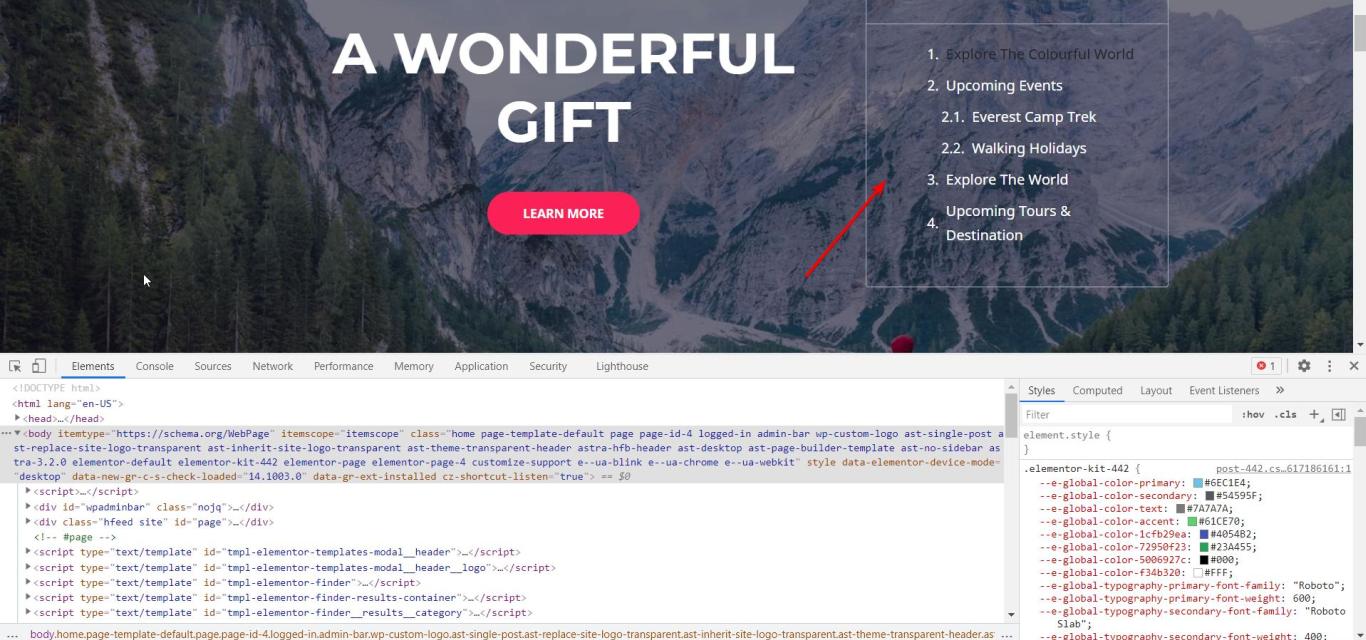 Remove Spacing Around TOC Elementor Pro Widget