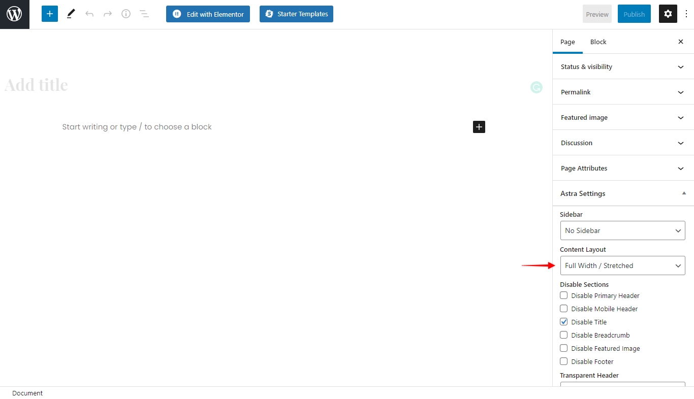 Astra Settings: Set Full Width Layout