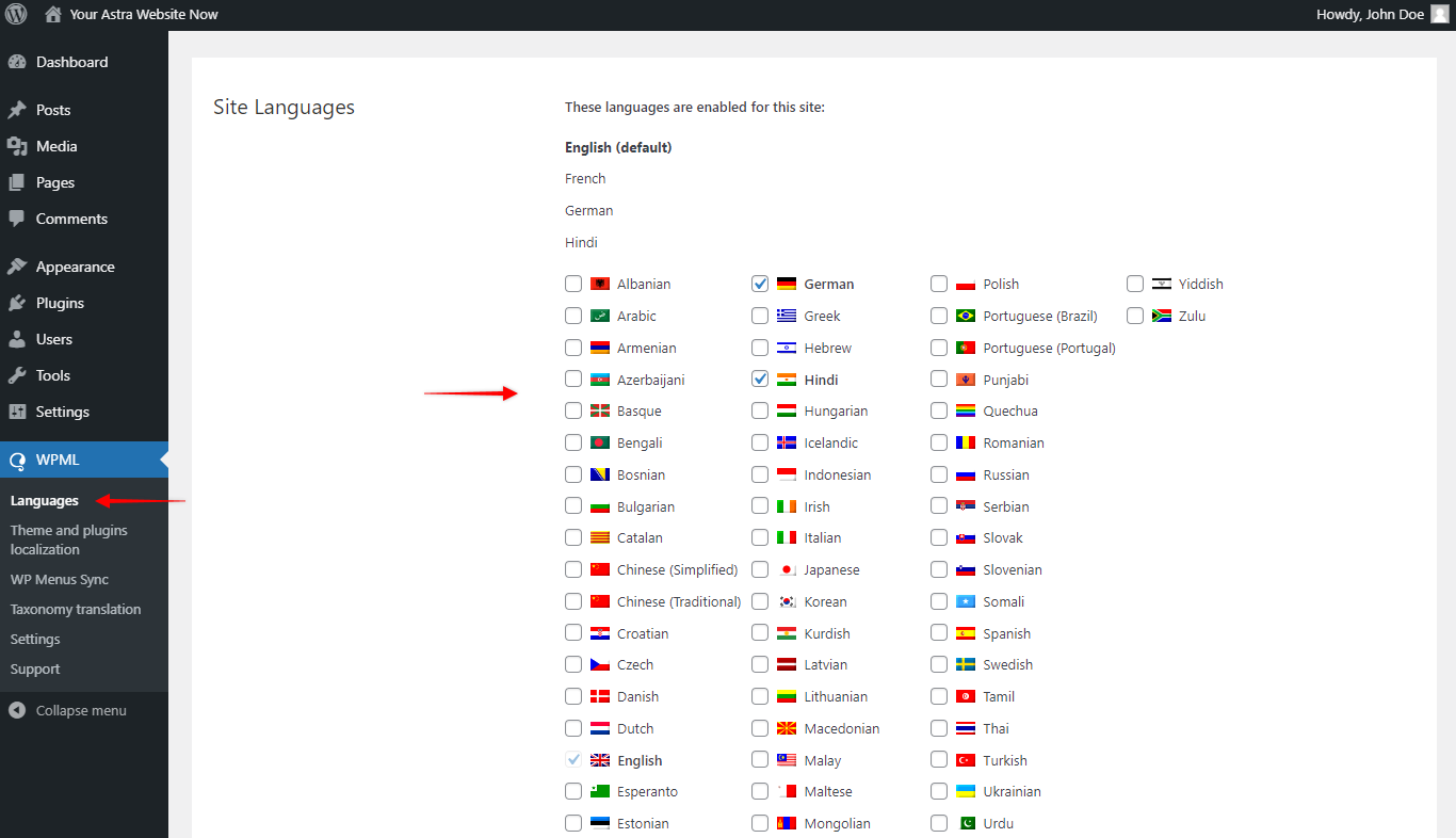 Add / Remove Languages, WPML