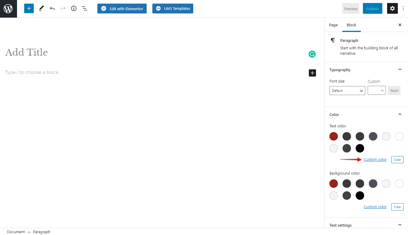 Remove Custom Color Option in theme.json