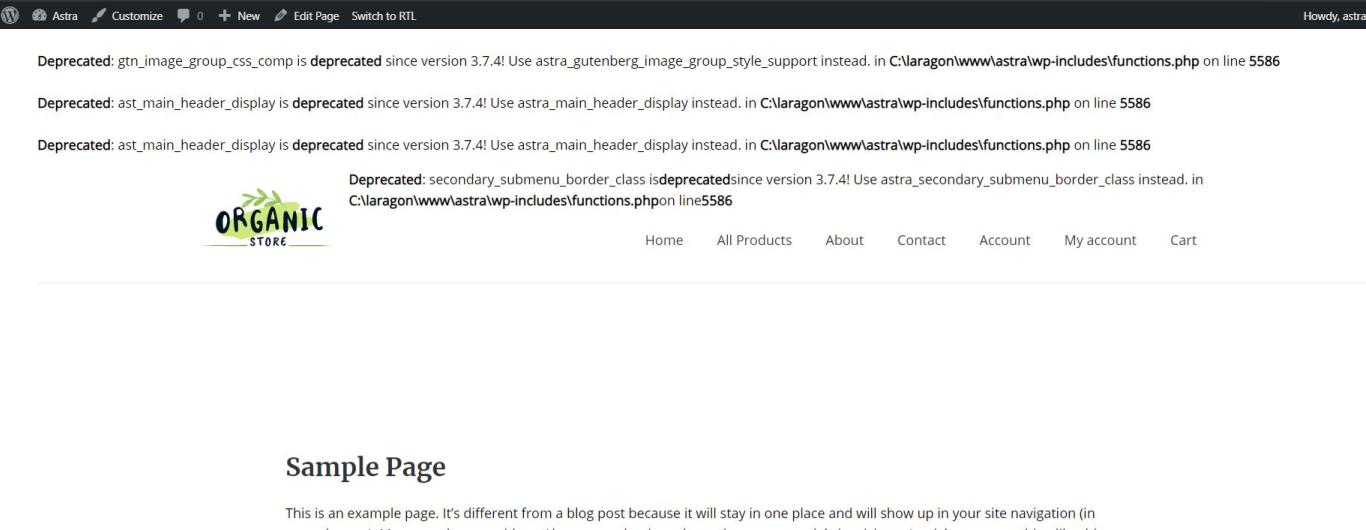 Deprecated Astra Hooks Norification