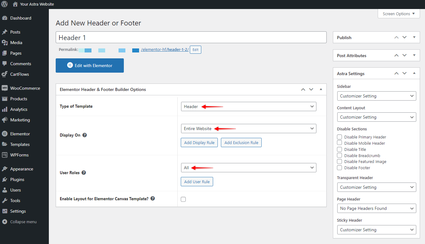 Design Header or Footer with Elementor