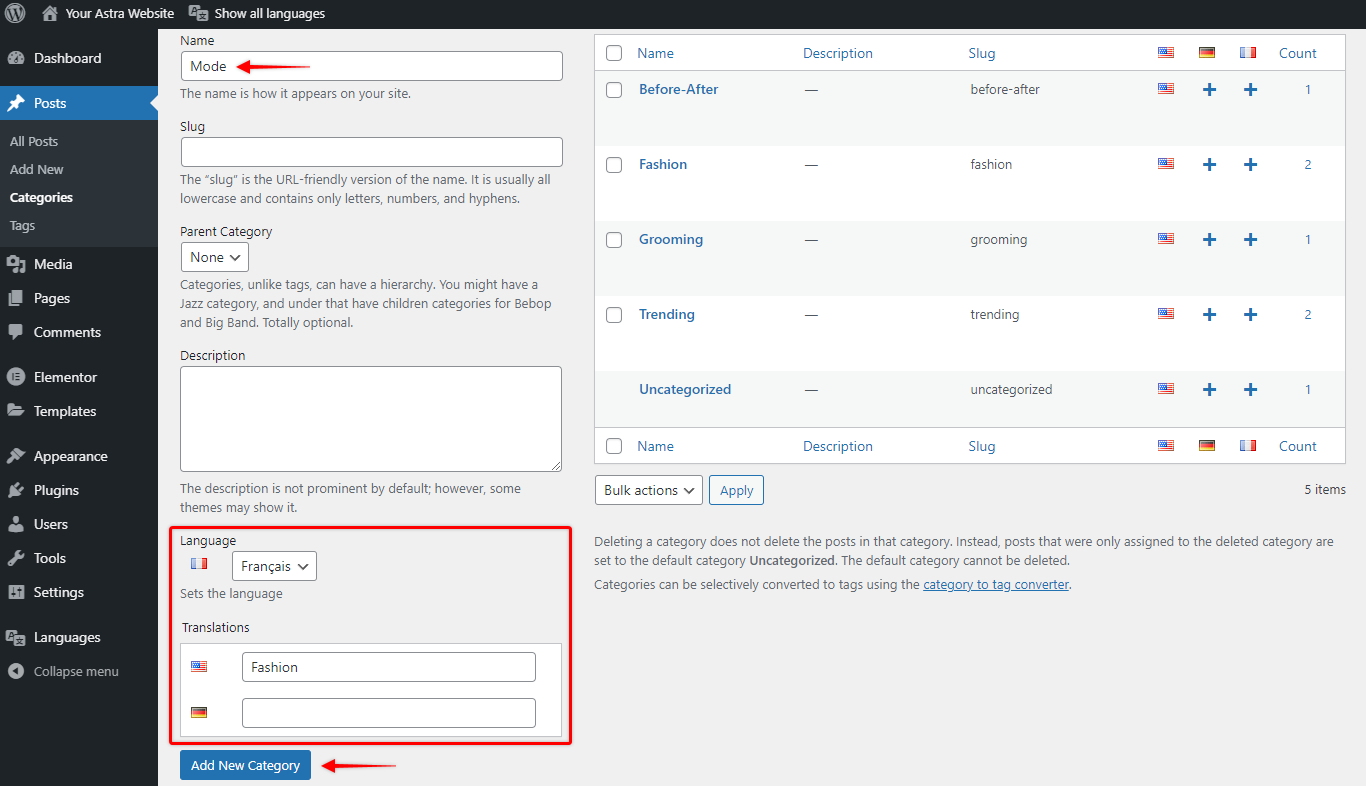 Translating Categories and Tags with Polylang