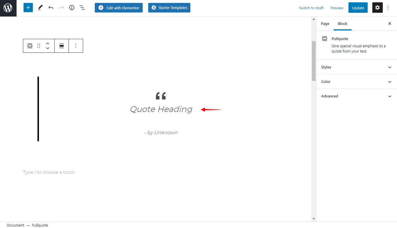 Gutenberg UI Improvements - Pullquote Block