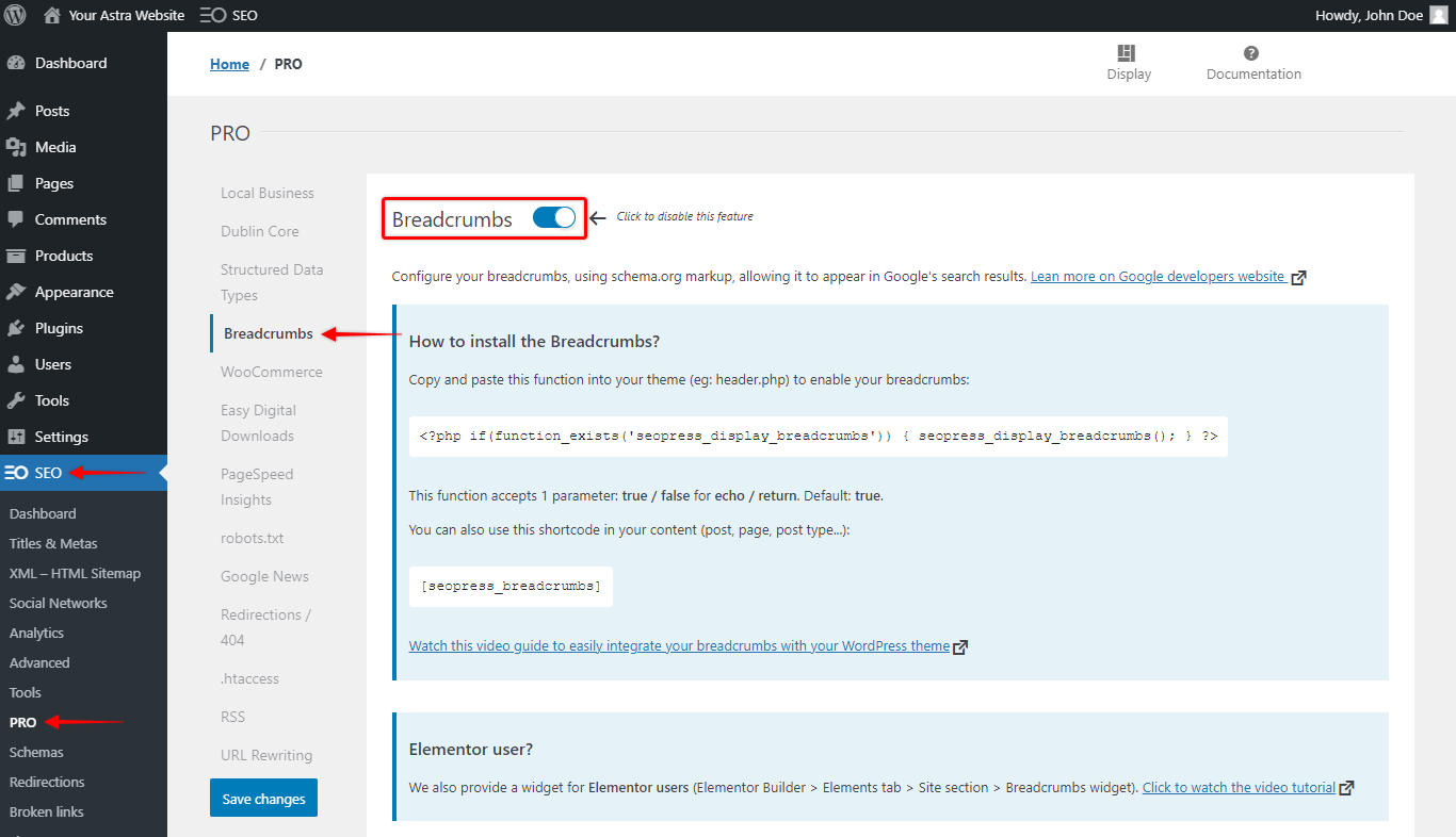 SEOPress - Enable Breadcrumbs